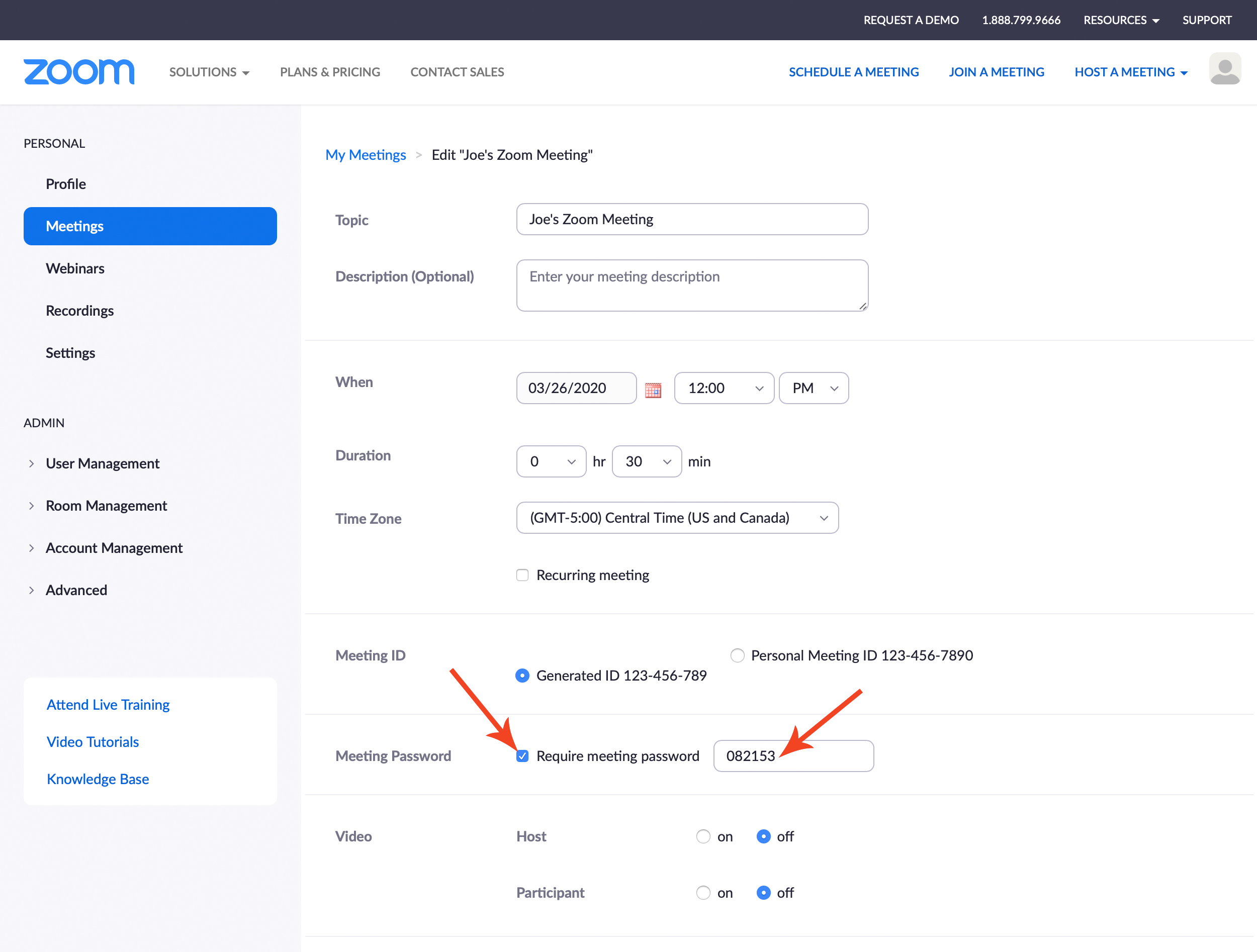 Zoom Passcode setting