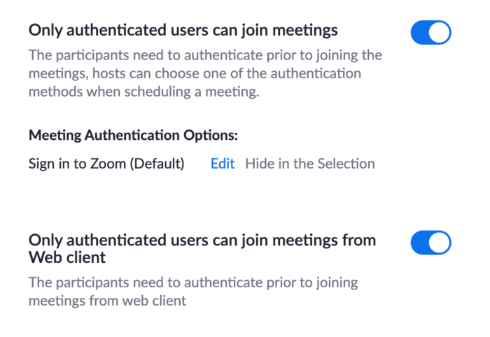 Zoom Authentication setting