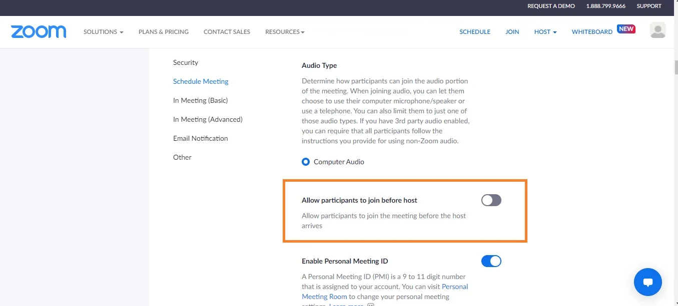 Zoom Join Before Host setting